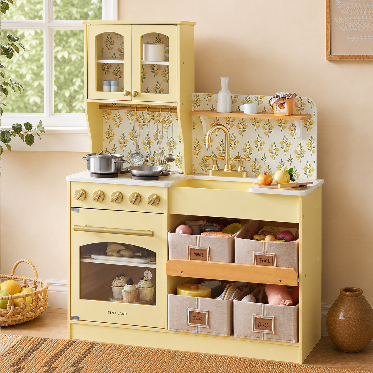 Tiny Land® Wooden Play Kitchen with Storage – 4 Colors