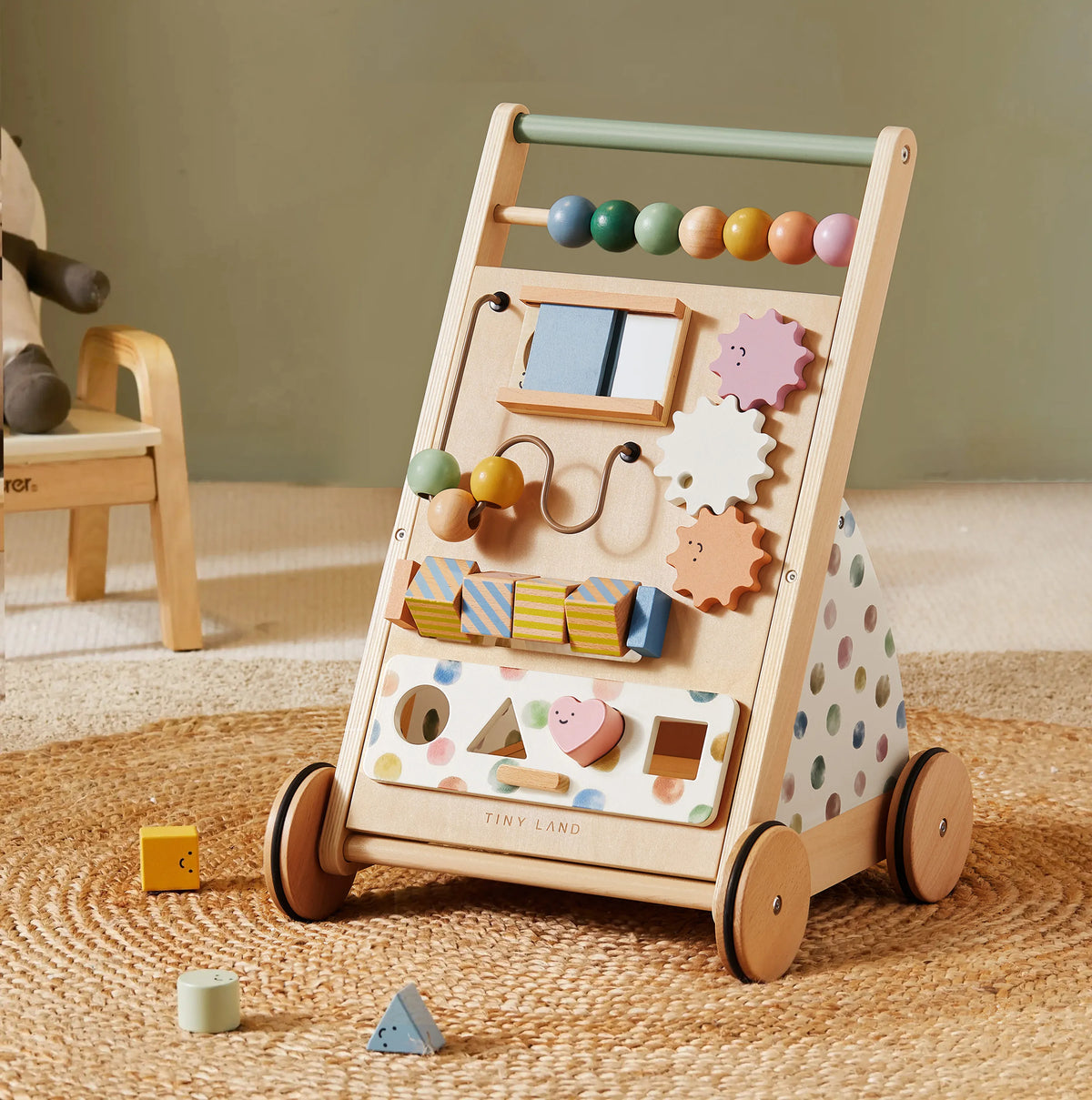 Tiny Land® Natural Wooden Baby Activity Walker