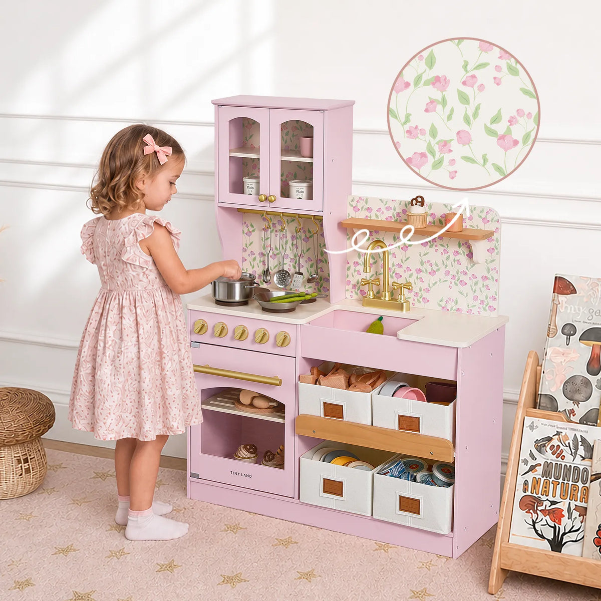 Tiny Land® Wooden Play Kitchen with Storage – 4 Colors