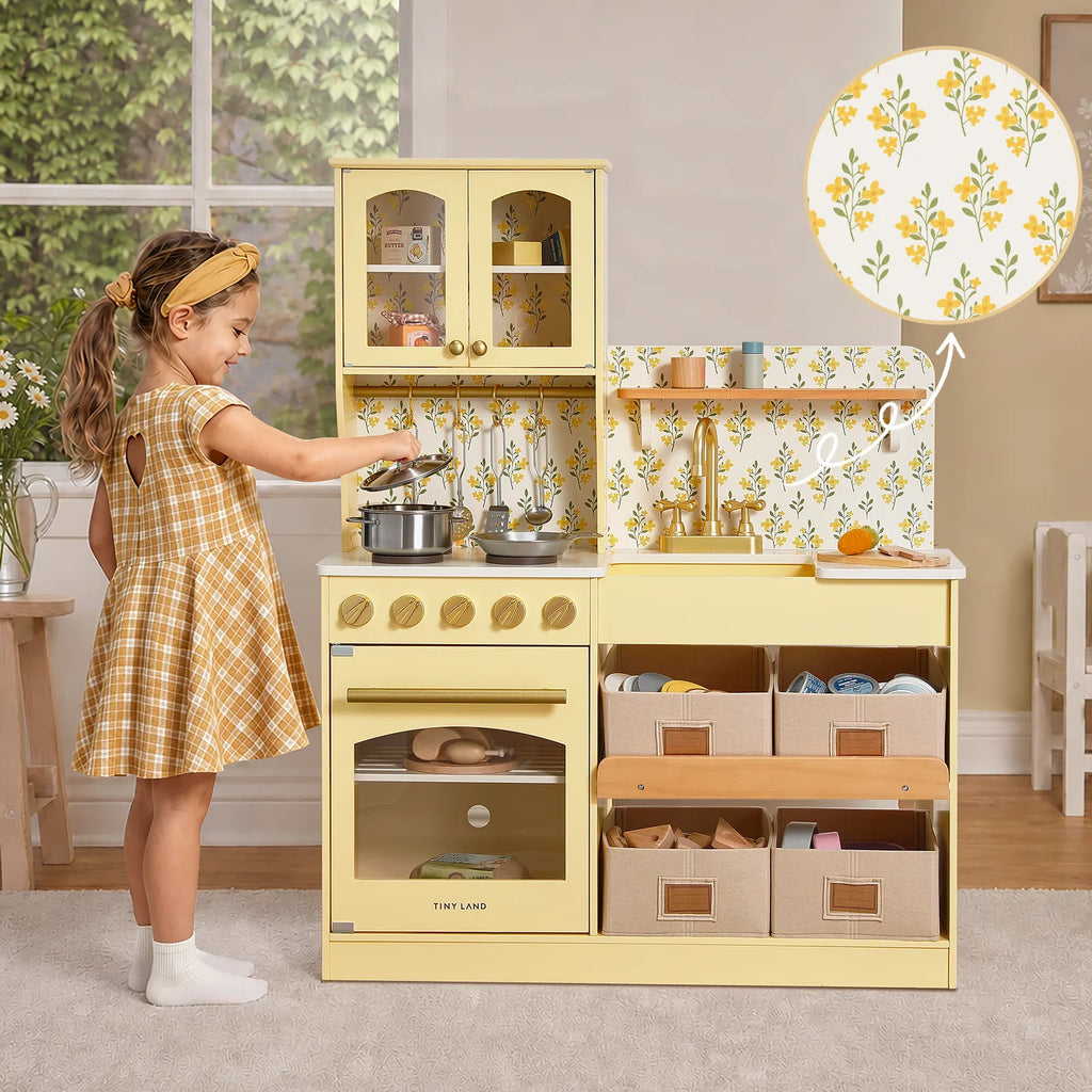 Tiny Land® Wooden Play Kitchen with Storage – 4 Colors