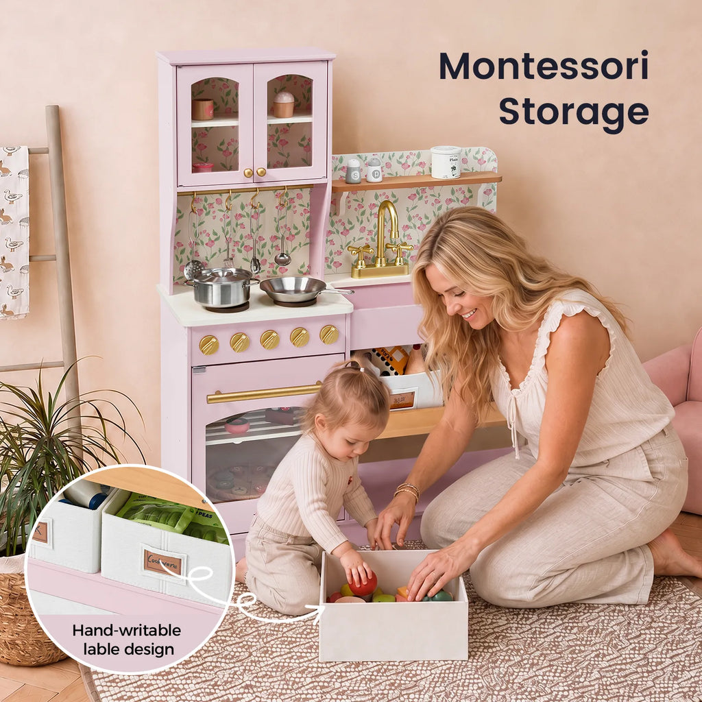 Tiny Land® Wooden Play Kitchen with Storage – 4 Colors