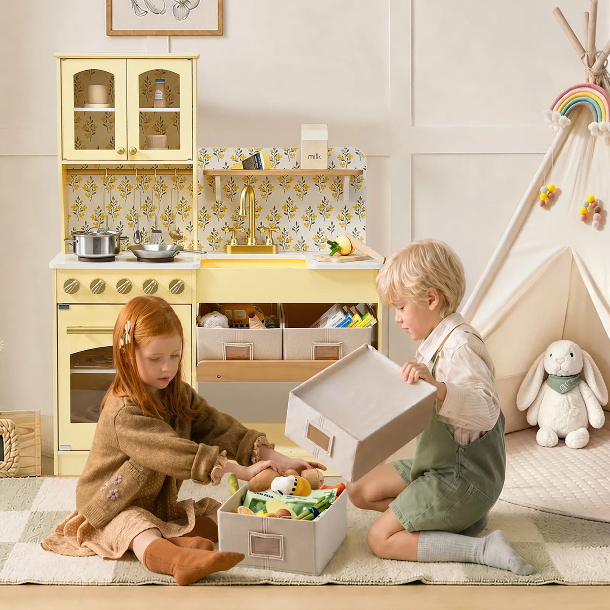 Tiny Land® Wooden Play Kitchen with Storage – 4 Colors