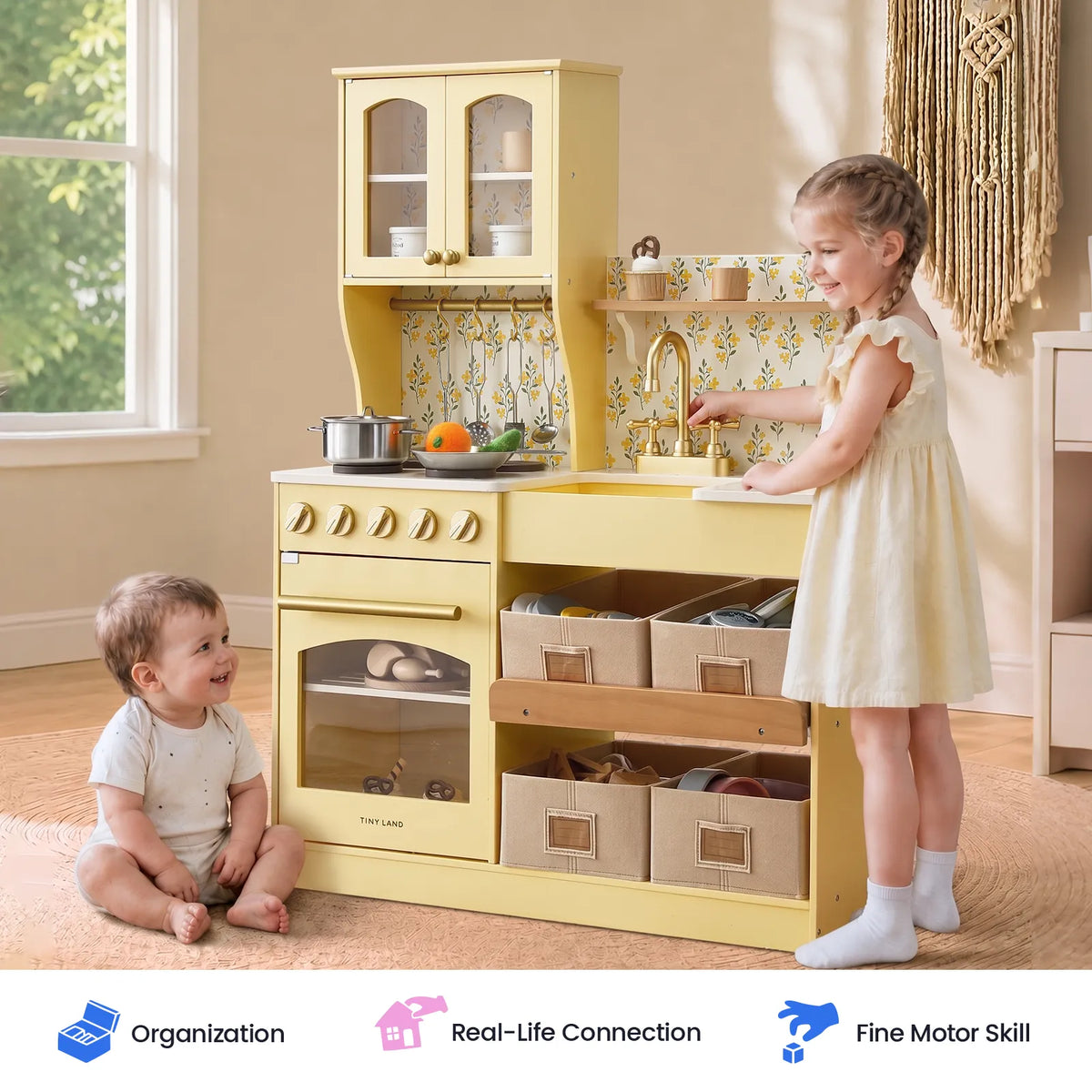 Tiny Land® Wooden Play Kitchen with Storage – 4 Colors