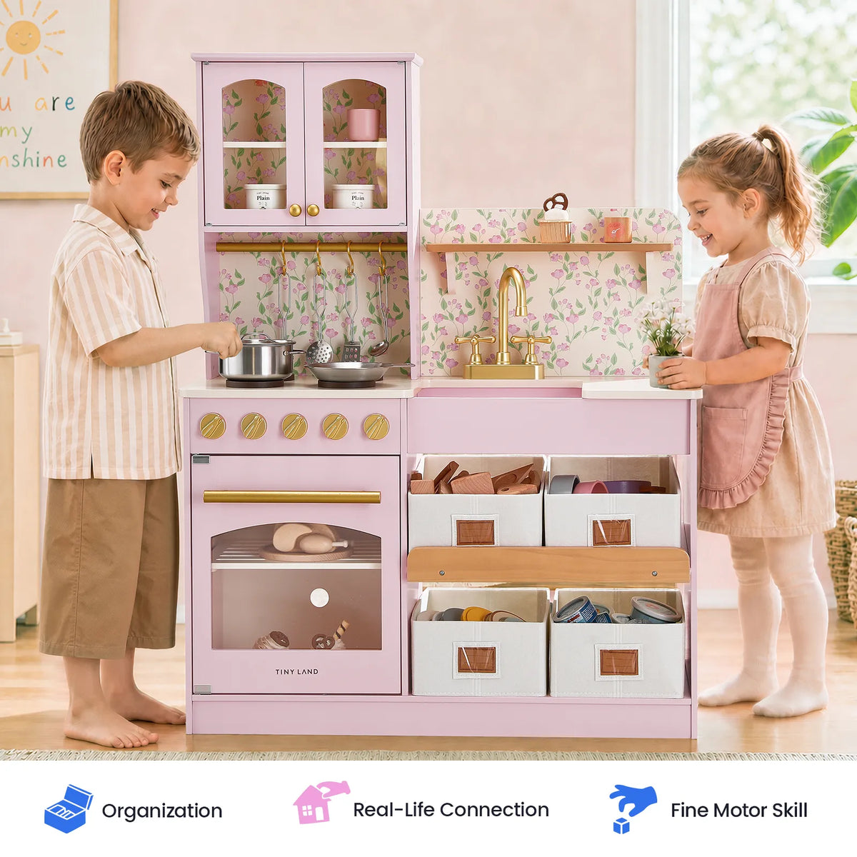 Tiny Land® Wooden Play Kitchen with Storage – 4 Colors