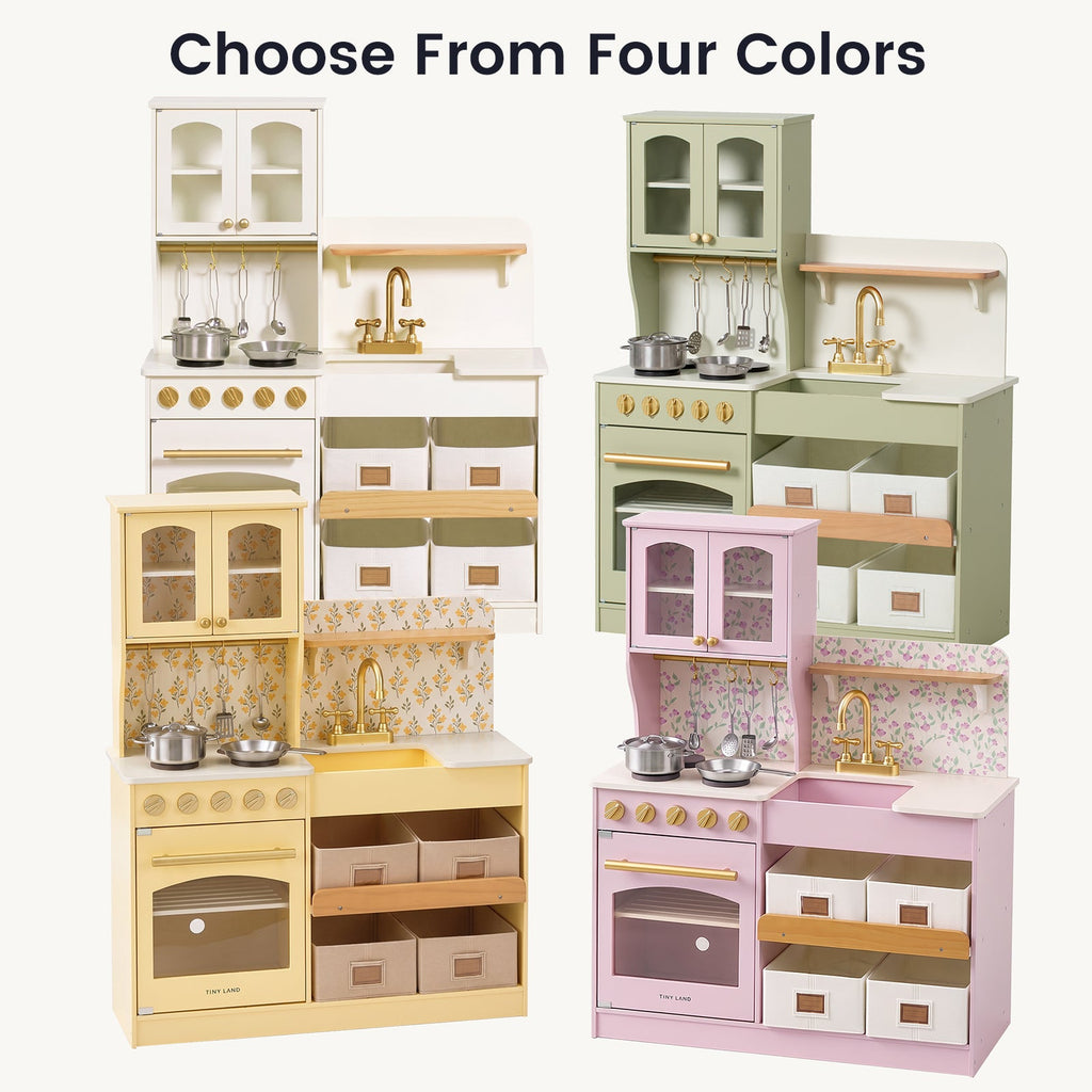 Tiny Land® Wooden Play Kitchen with Storage – 4 Colors