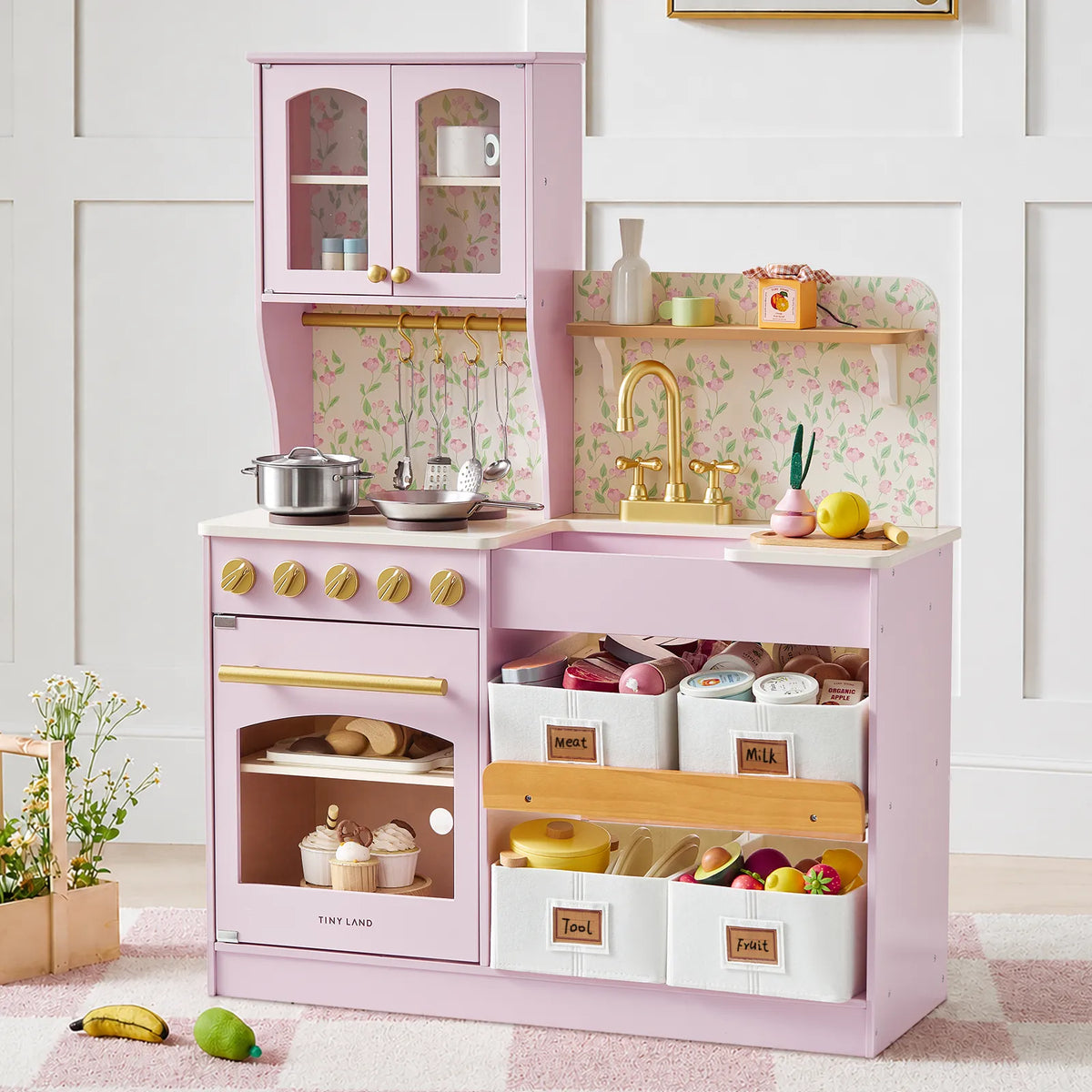 Tiny Land® Wooden Play Kitchen with Storage – 4 Colors