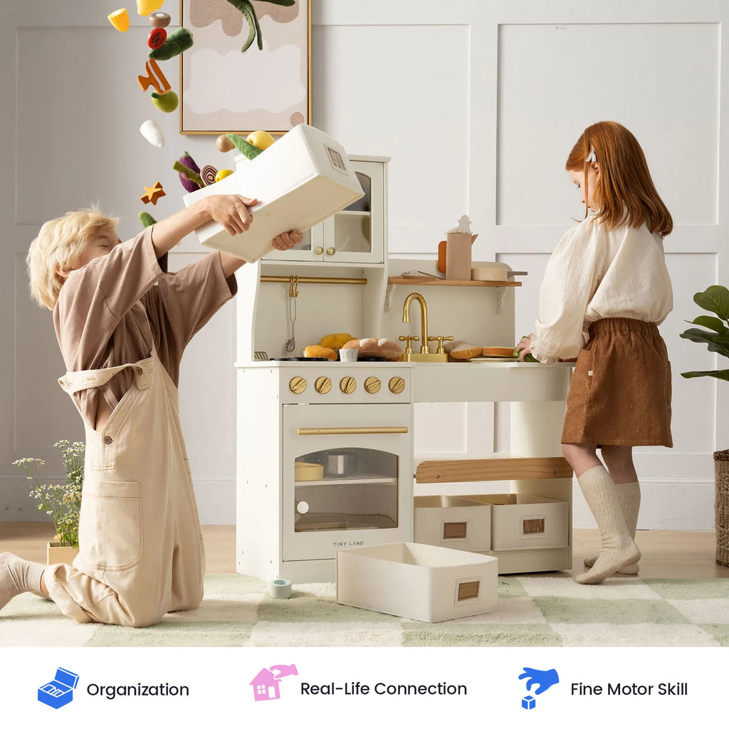 Tiny Land® Wooden Play Kitchen with Storage – 4 Colors