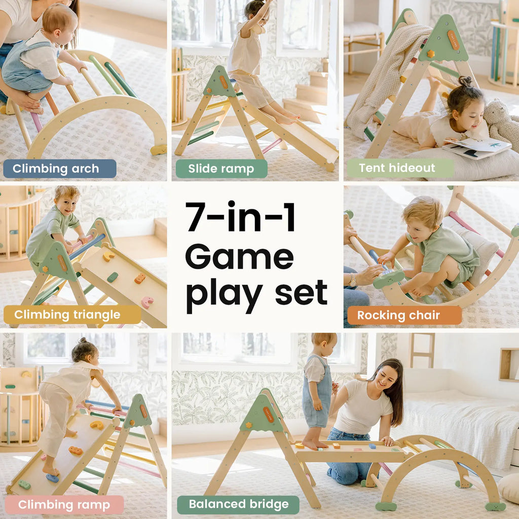 Tiny Land® 7-in-1 Morandi Pikler Triangle Climbing Set