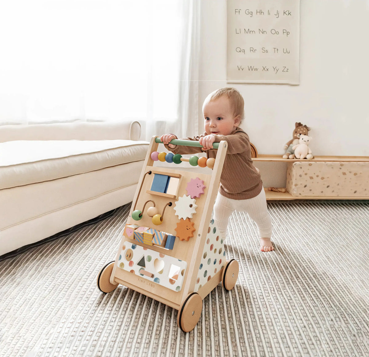 Tiny Land® Natural Wooden Baby Activity Walker