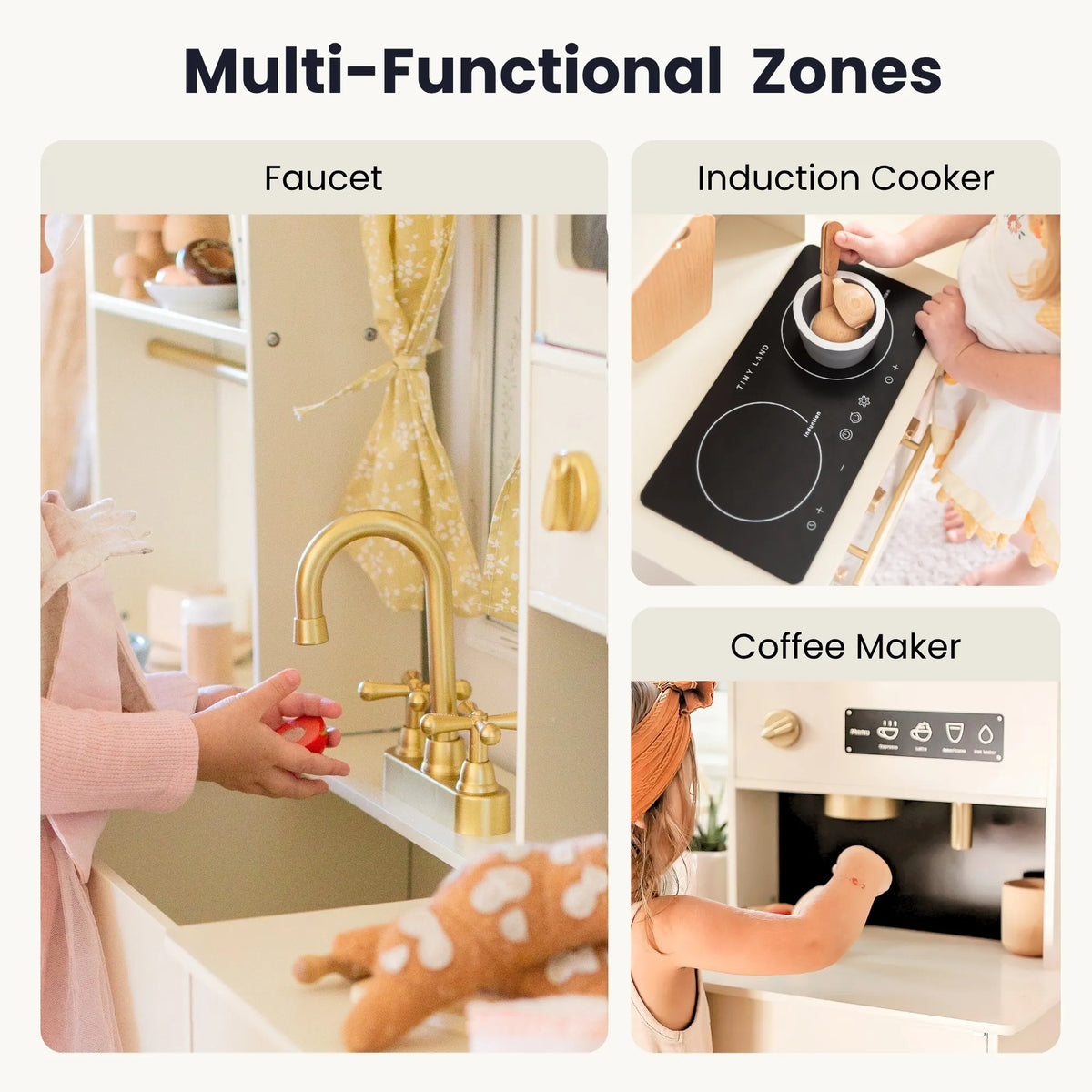 Tiny Land® Iconic Wooden Play Kitchen – Cream