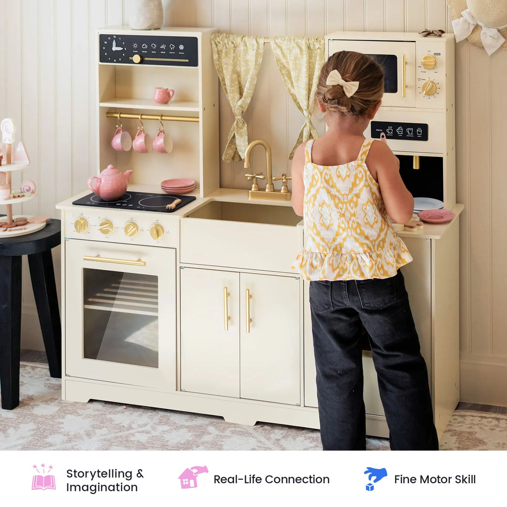 Tiny Land® Iconic Wooden Play Kitchen – Cream