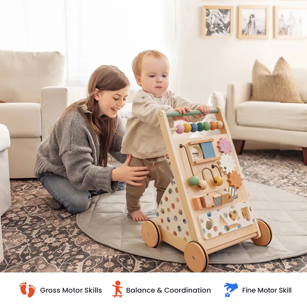 Tiny Land® Natural Wooden Baby Activity Walker