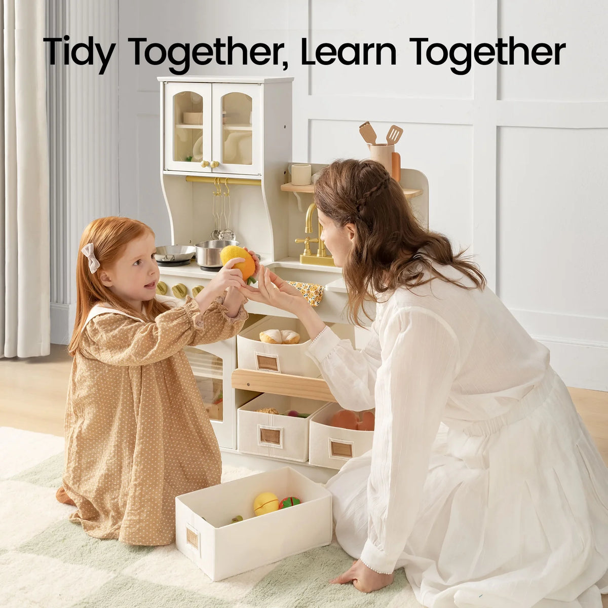 Tiny Land® Wooden Play Kitchen with Storage – 4 Colors