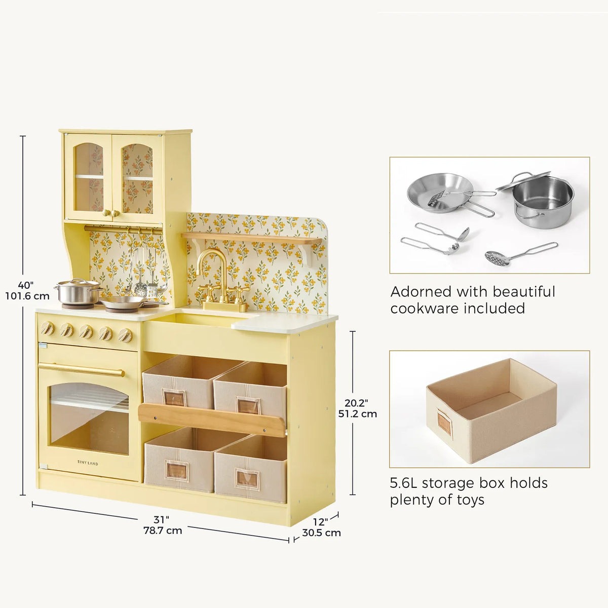 Tiny Land® Wooden Play Kitchen with Storage – 4 Colors