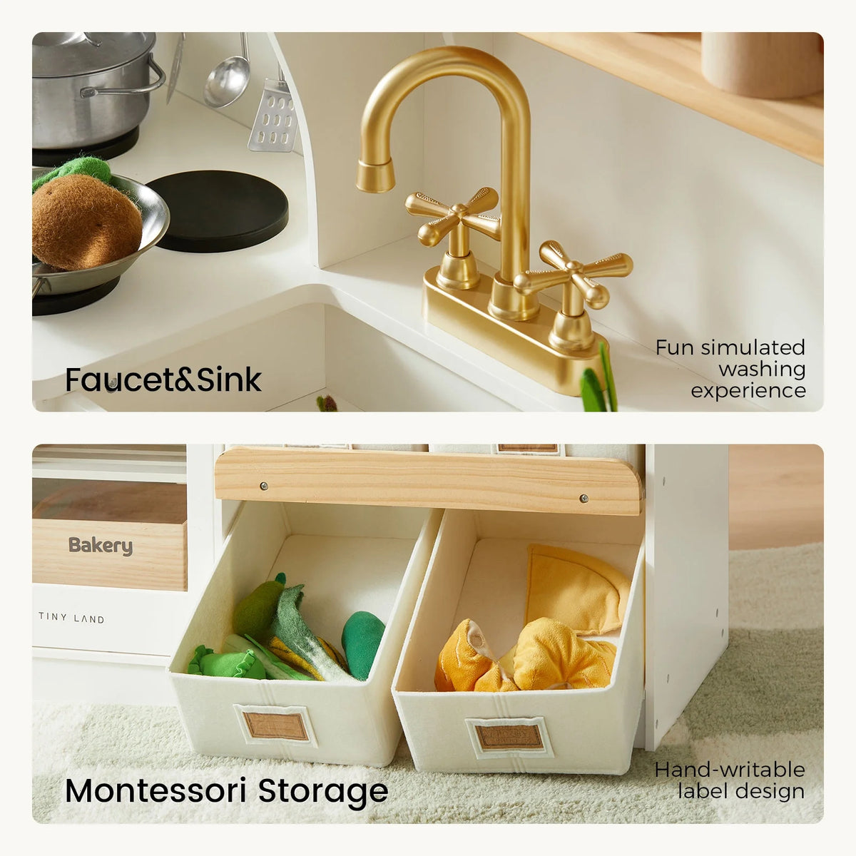 Tiny Land® Wooden Play Kitchen with Storage – 4 Colors