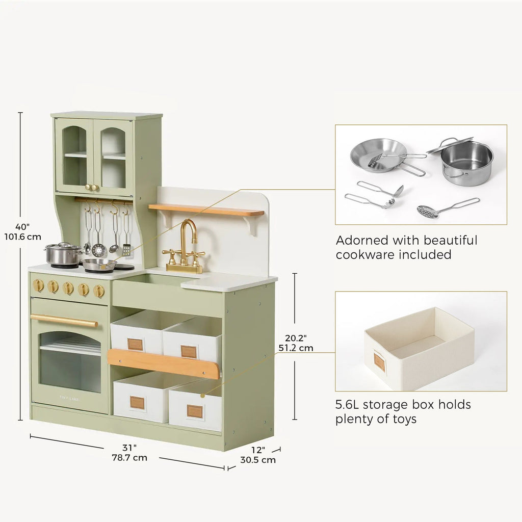 Tiny Land® Wooden Play Kitchen with Storage – 4 Colors