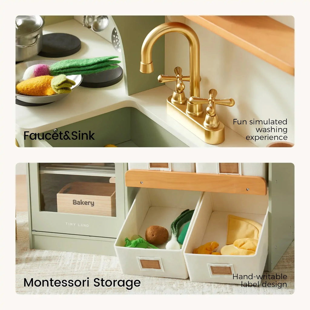 Tiny Land® Wooden Play Kitchen with Storage – 4 Colors