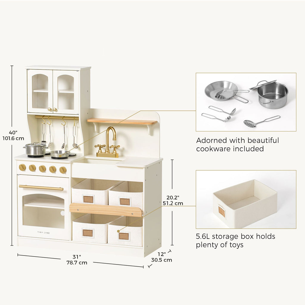 Tiny Land® Wooden Play Kitchen with Storage – 4 Colors