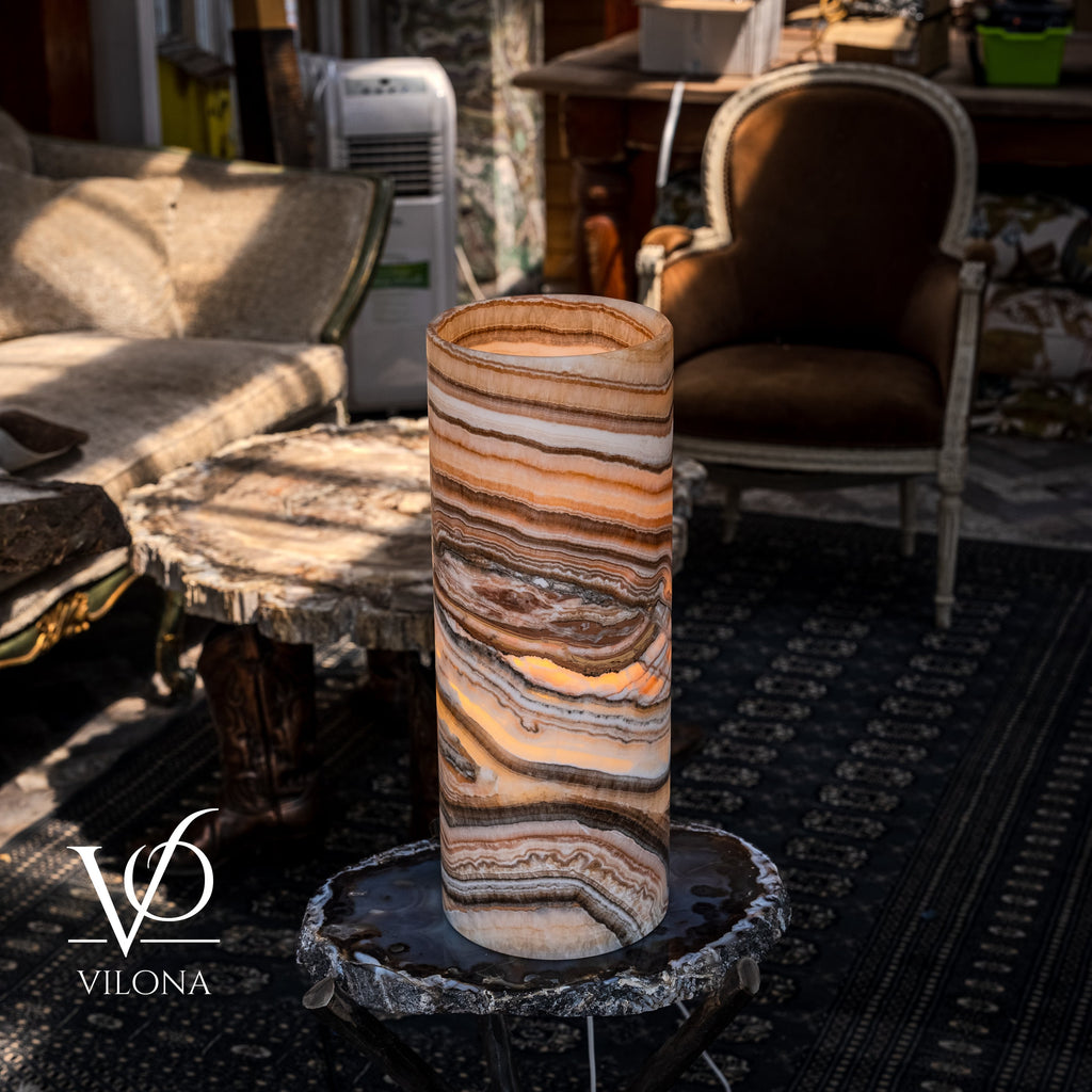 Sahara Onyx Cylinder Table Lamp – 20” Natural Stone Lamp