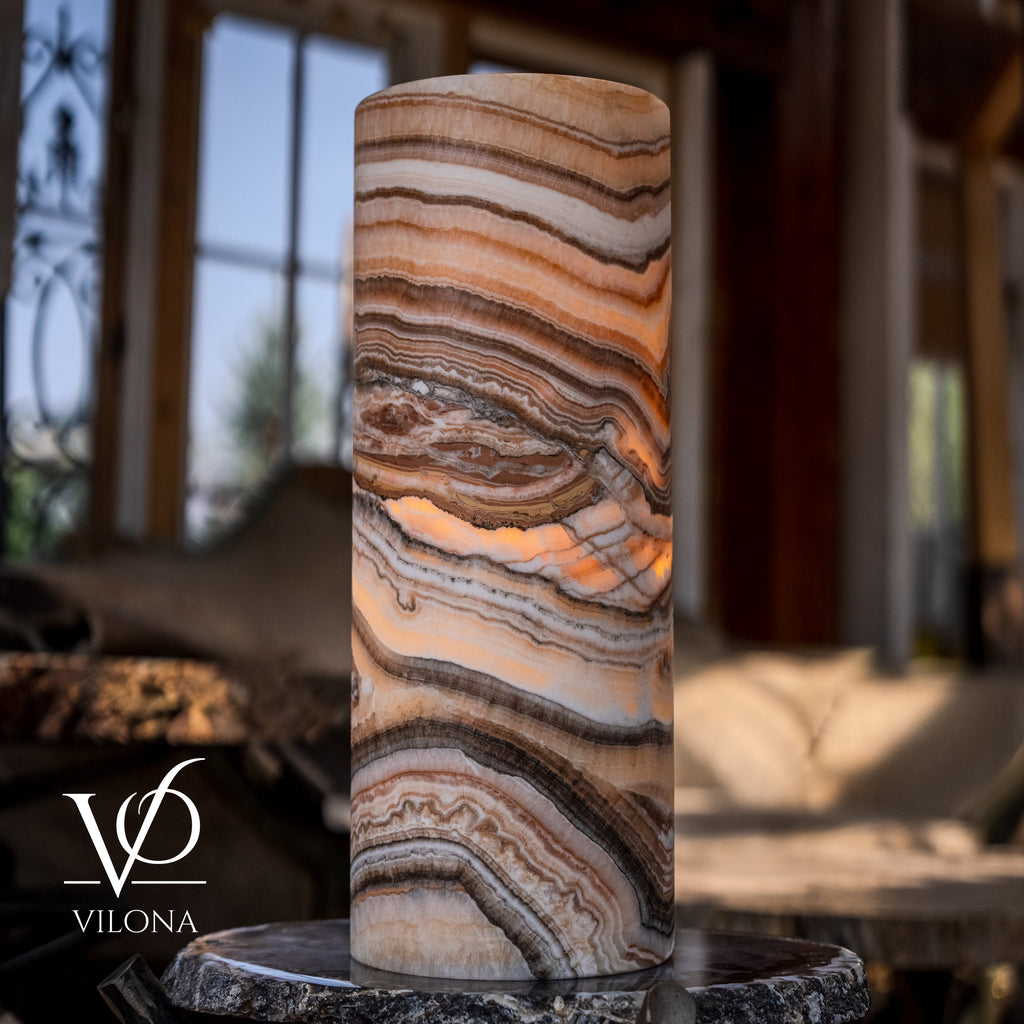 Sahara Onyx Cylinder Table Lamp – 20” Natural Stone Lamp