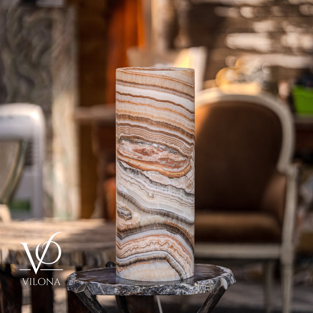 Sahara Onyx Cylinder Table Lamp – 20” Natural Stone Lamp