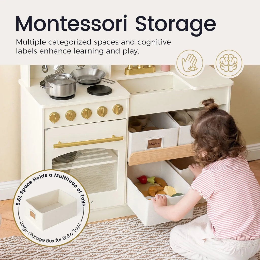 Tiny Land® Wooden Play Kitchen with Storage – 4 Colors