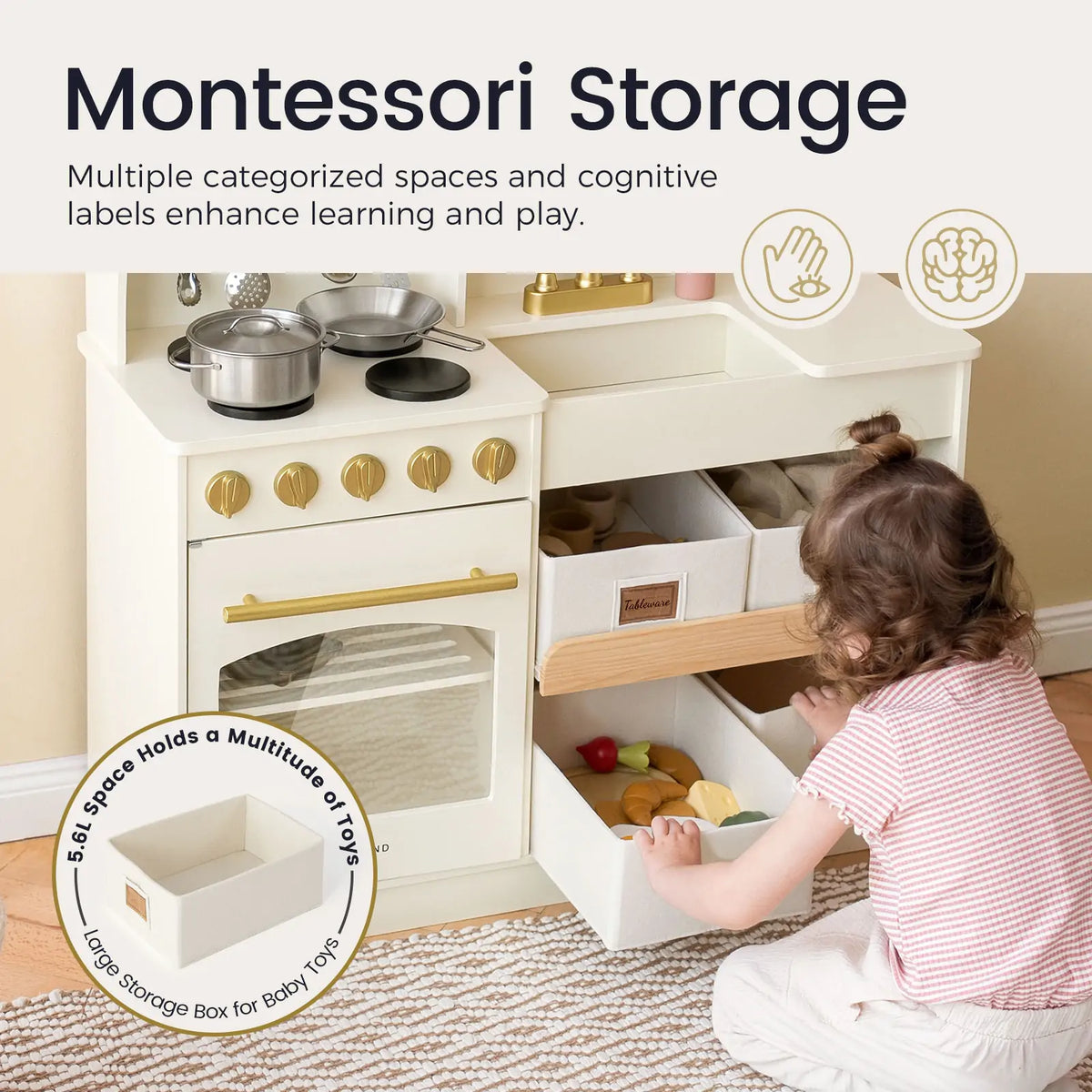Tiny Land® Wooden Play Kitchen with Storage – 4 Colors
