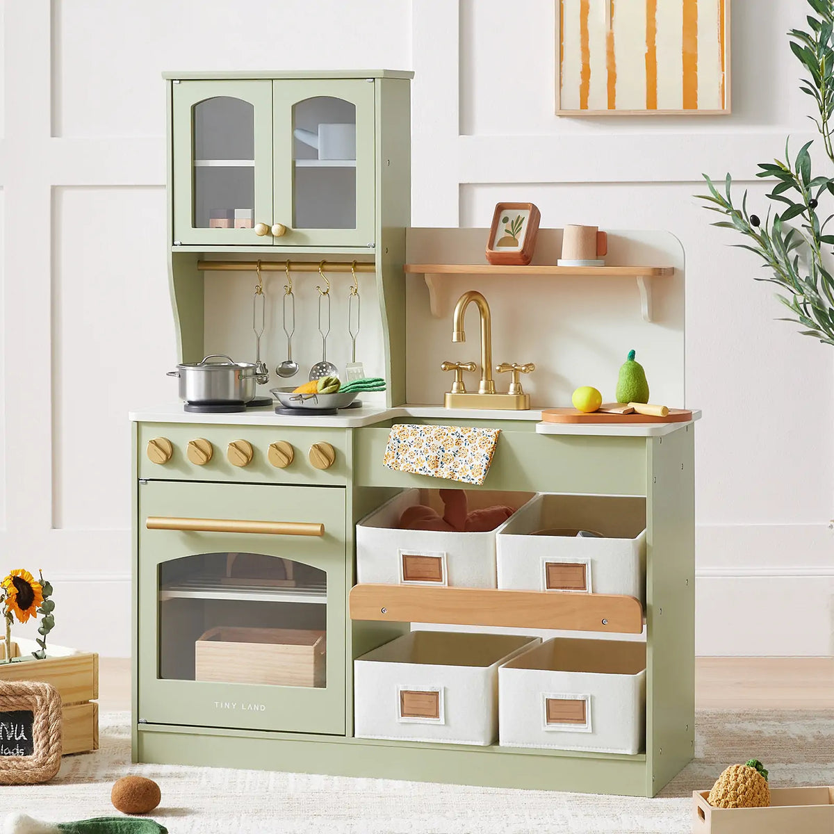 Tiny Land® Wooden Play Kitchen with Storage – 4 Colors