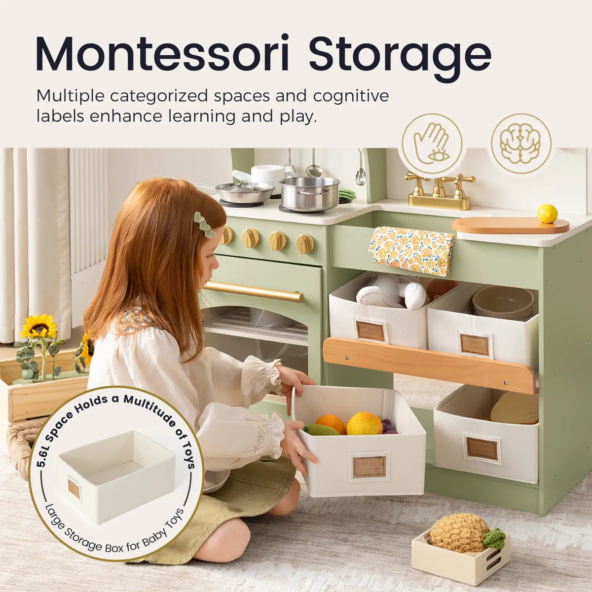 Tiny Land® Wooden Play Kitchen with Storage – 4 Colors