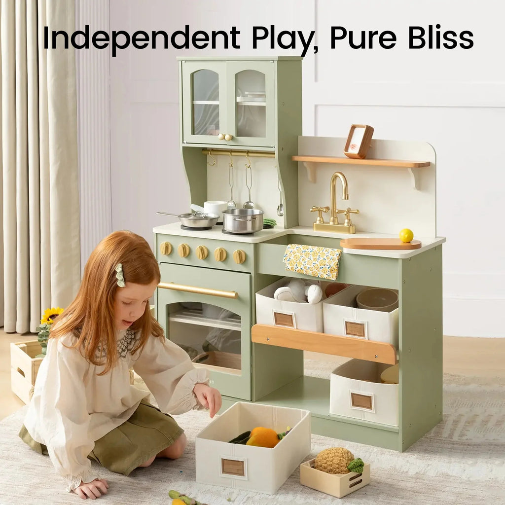 Tiny Land® Wooden Play Kitchen with Storage – 4 Colors