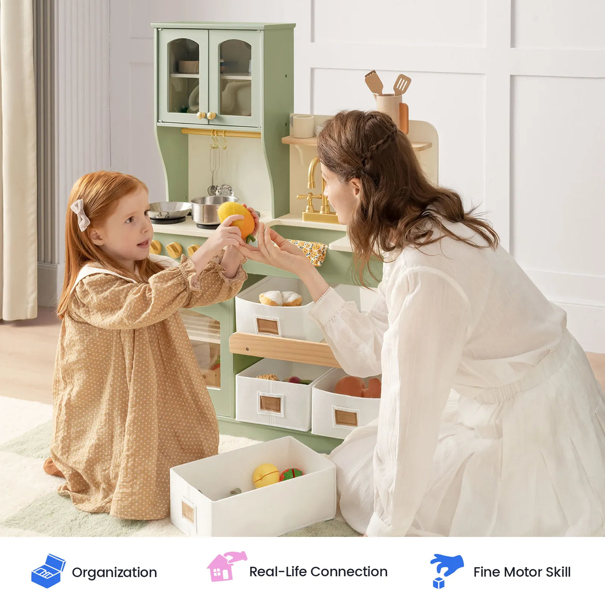 Tiny Land® Wooden Play Kitchen with Storage – 4 Colors