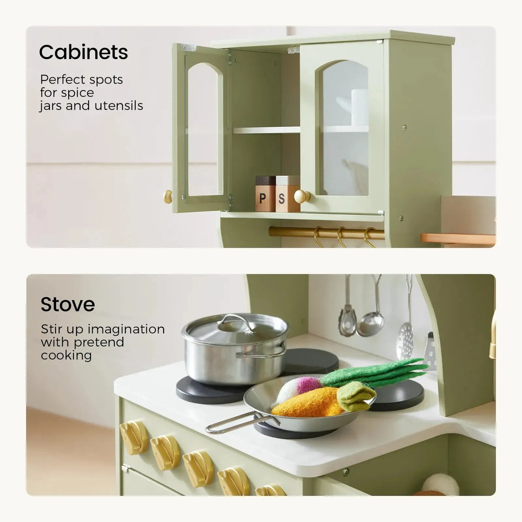 Tiny Land® Wooden Play Kitchen with Storage – 4 Colors