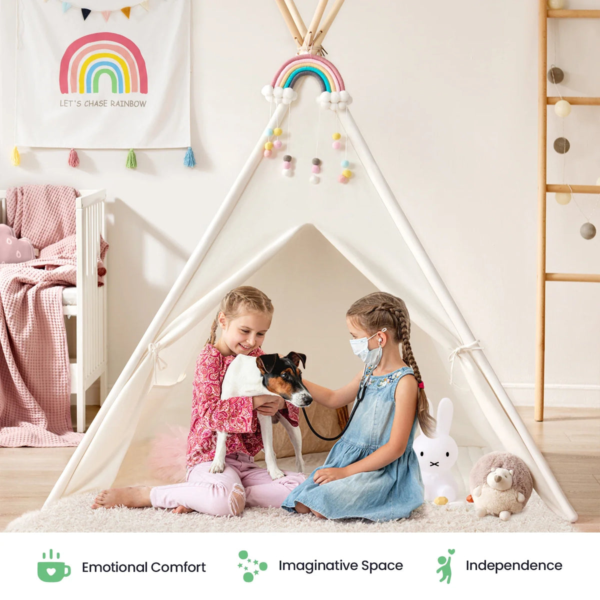 Tiny Land® Kids Teepee Tent with Floor Mat